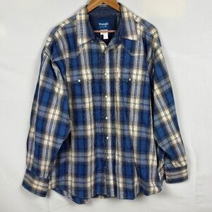 VTG Wrangler Mens Western Long Sleeve Snap Shirt XXL Cowboy Country Rodeo Flaws